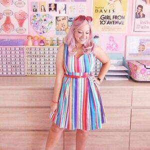 NWT IXIA Modcloth Candy Stripe A-Line Full Skirt Dress Size Small